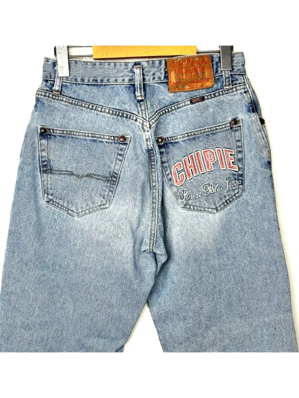 Chipie Vintage Jeans Womens 31 (28x26) Baggy Mid Rise Light Wash 90s Embroidered